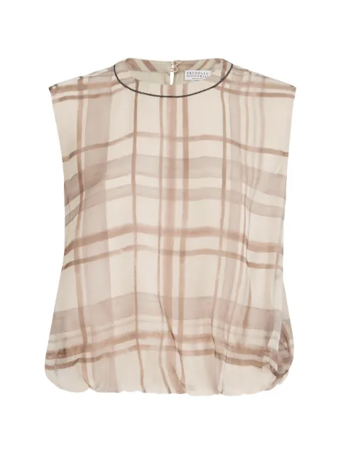 Brunello Cucinelli macrocheck-print organza blouse