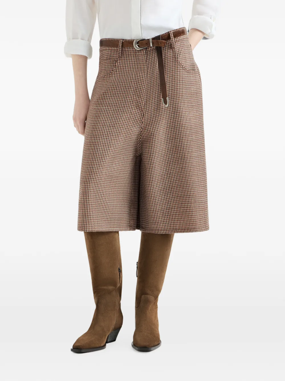Brunello Cucinelli Monili wollen shorts met pied-de-poule print Bruin