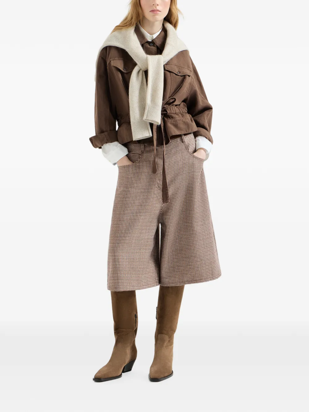 Brunello Cucinelli Monili wollen shorts met pied-de-poule print Bruin