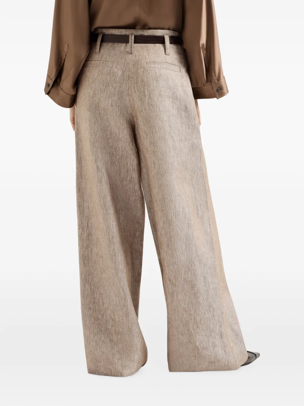 Brunello Cucinelli Linnen denim plooibroek met A-lijn en Monili Beige