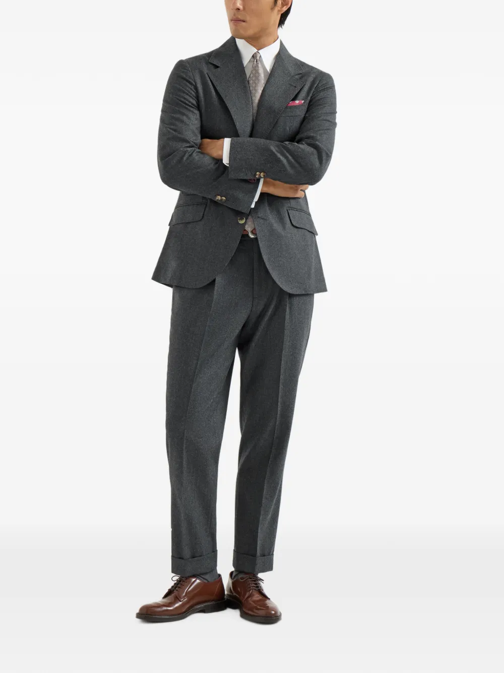 Brunello Cucinelli Scheerwollen flanellen gedeconstrueerde Cavallo blazer Grijs