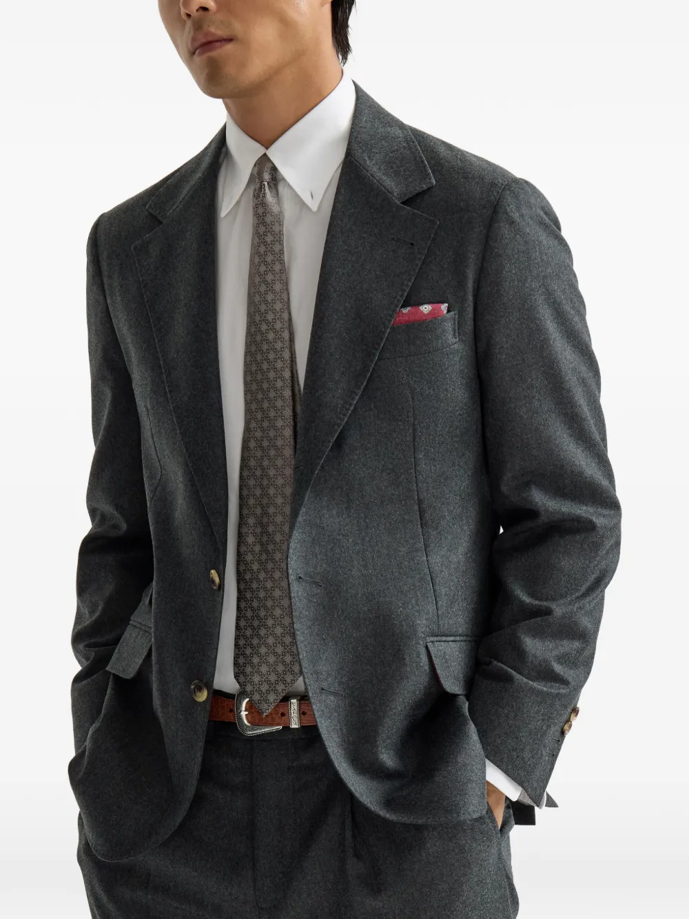 Brunello Cucinelli Scheerwollen flanellen gedeconstrueerde Cavallo blazer Grijs