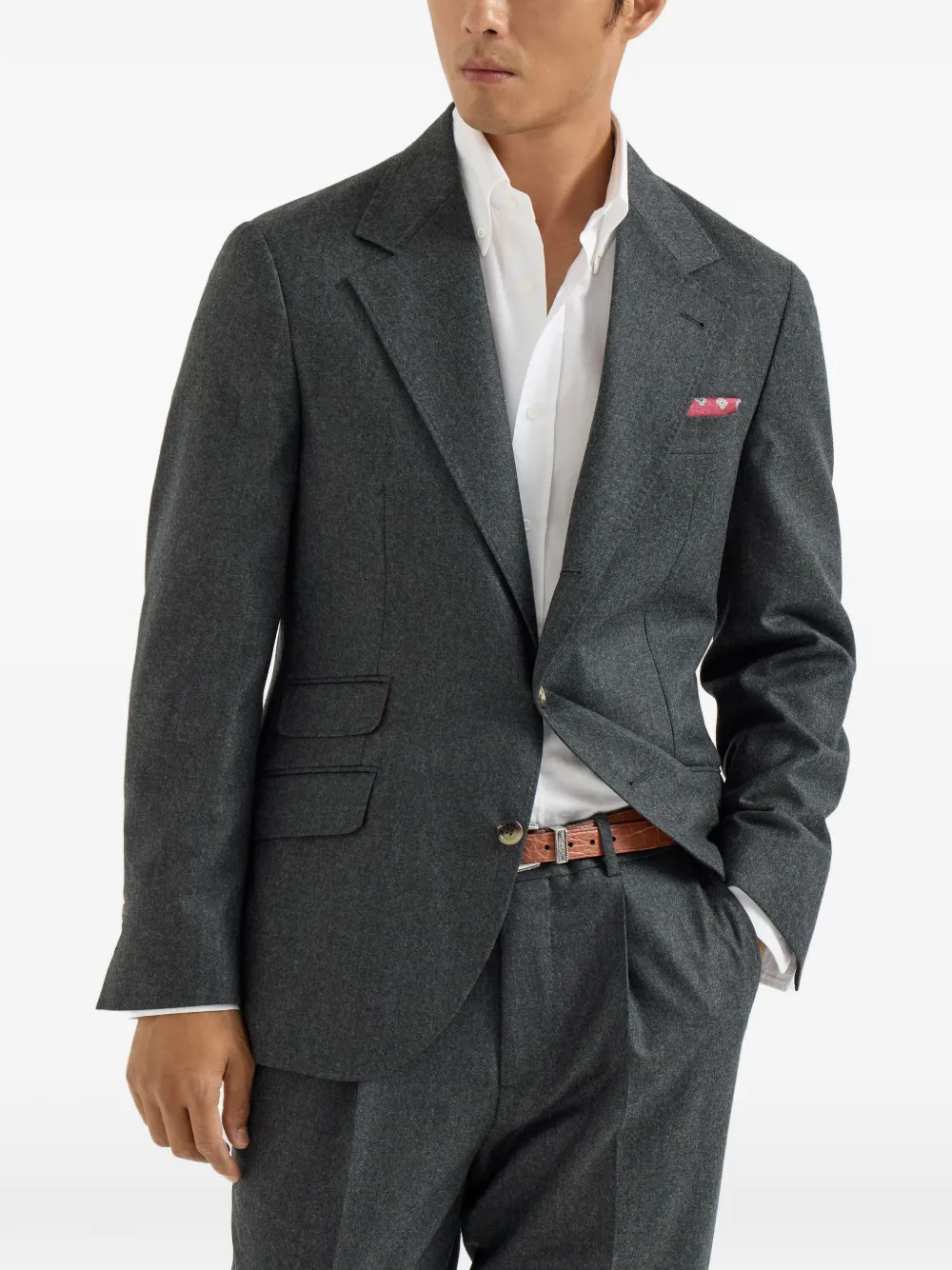 Brunello Cucinelli Scheerwollen flanellen gedeconstrueerde Cavallo blazer Grijs