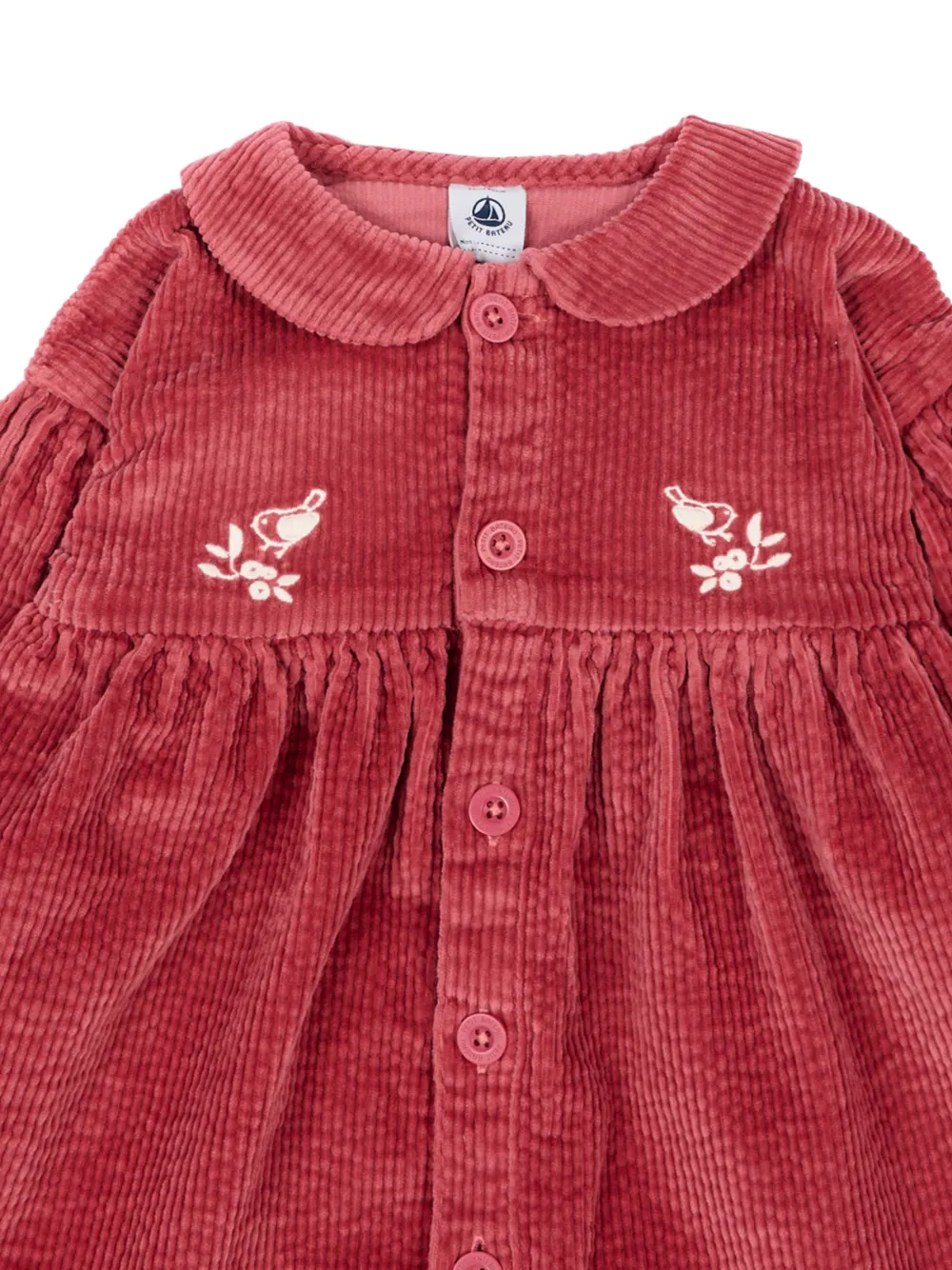 Petit Bateau Ribfluwelen jurk met borduurwerk Rood