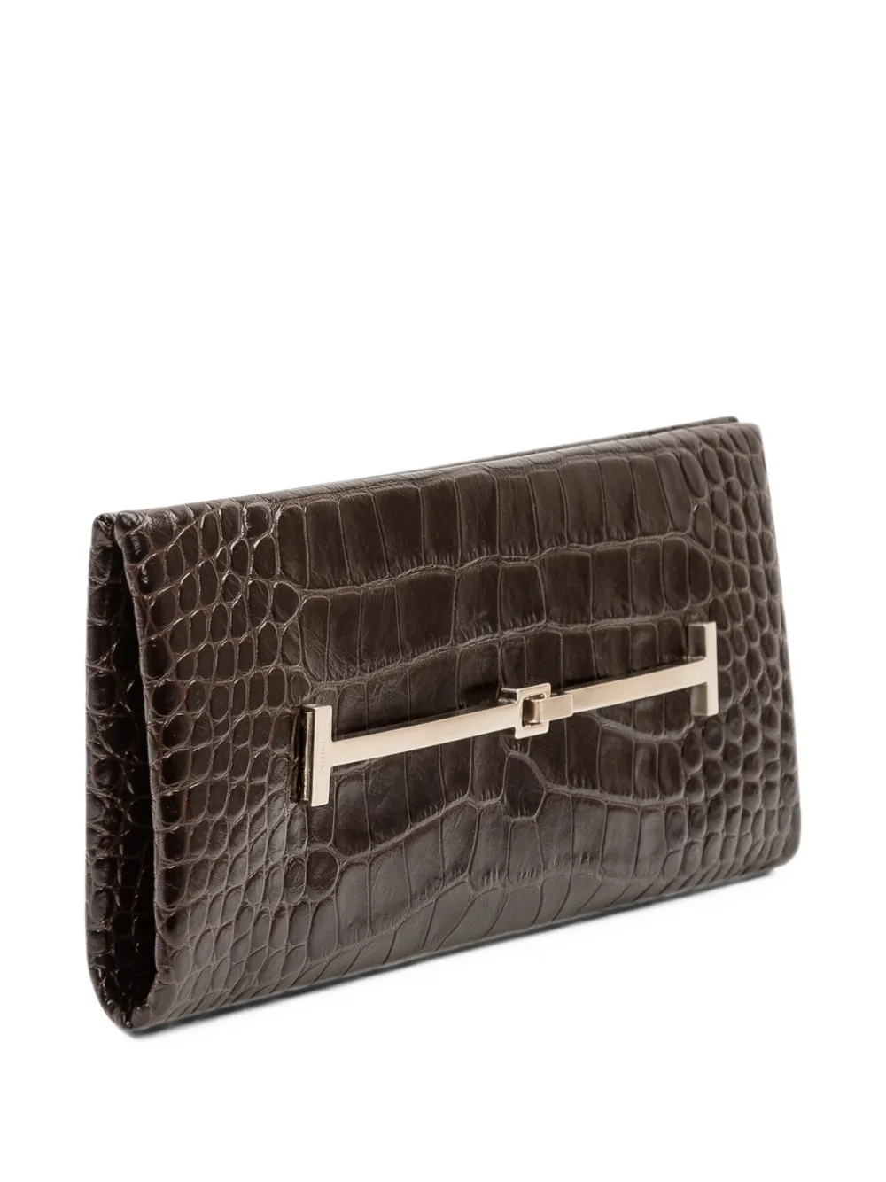 TOM FORD Leren clutch met krokodillen-print Bruin