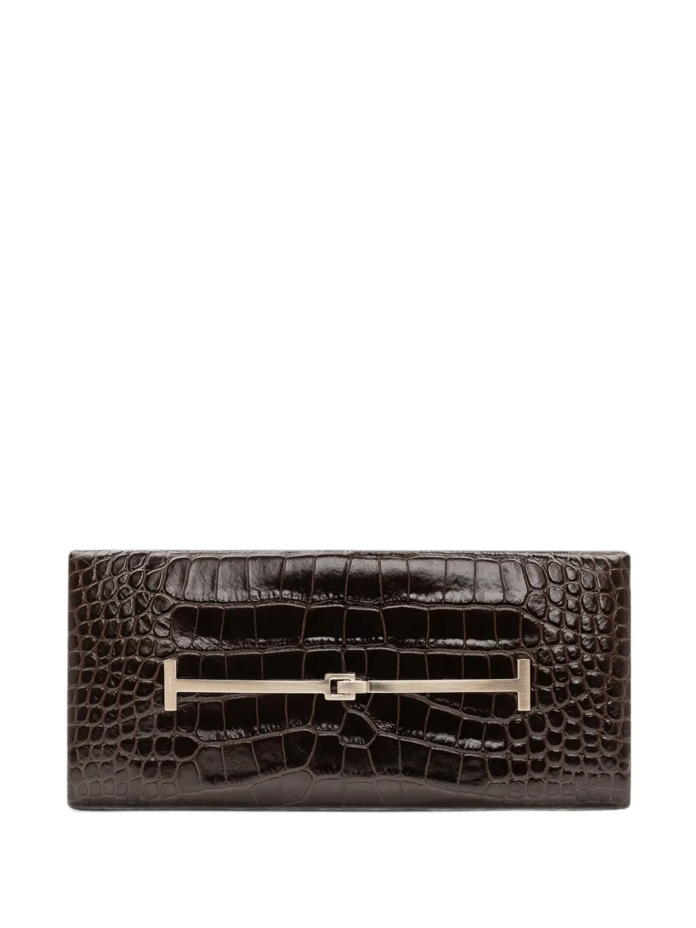 TOM FORD tumbled printed crocodile-leather arc clutch - Braun