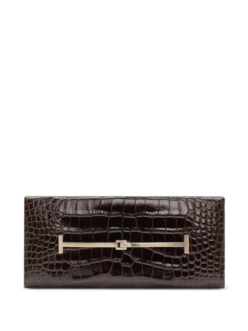 TOM FORD tumbled printed crocodile-leather arc clutch - Marrone