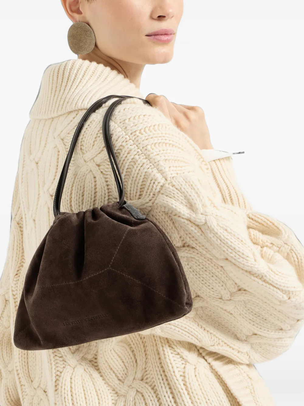 Brunello Cucinelli Monili verfraaide suède clutch Bruin