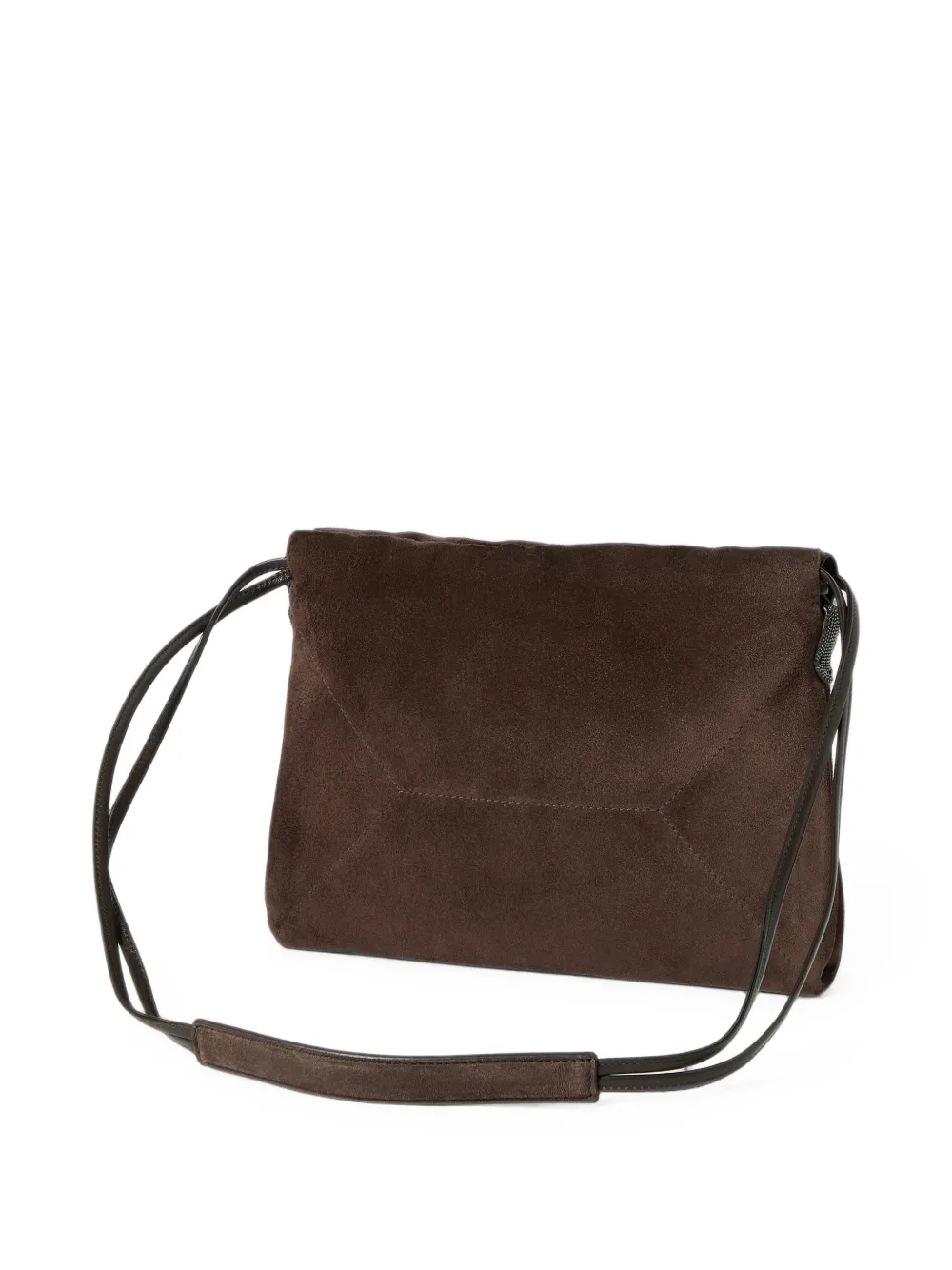 Brunello Cucinelli Monili verfraaide suède clutch Bruin
