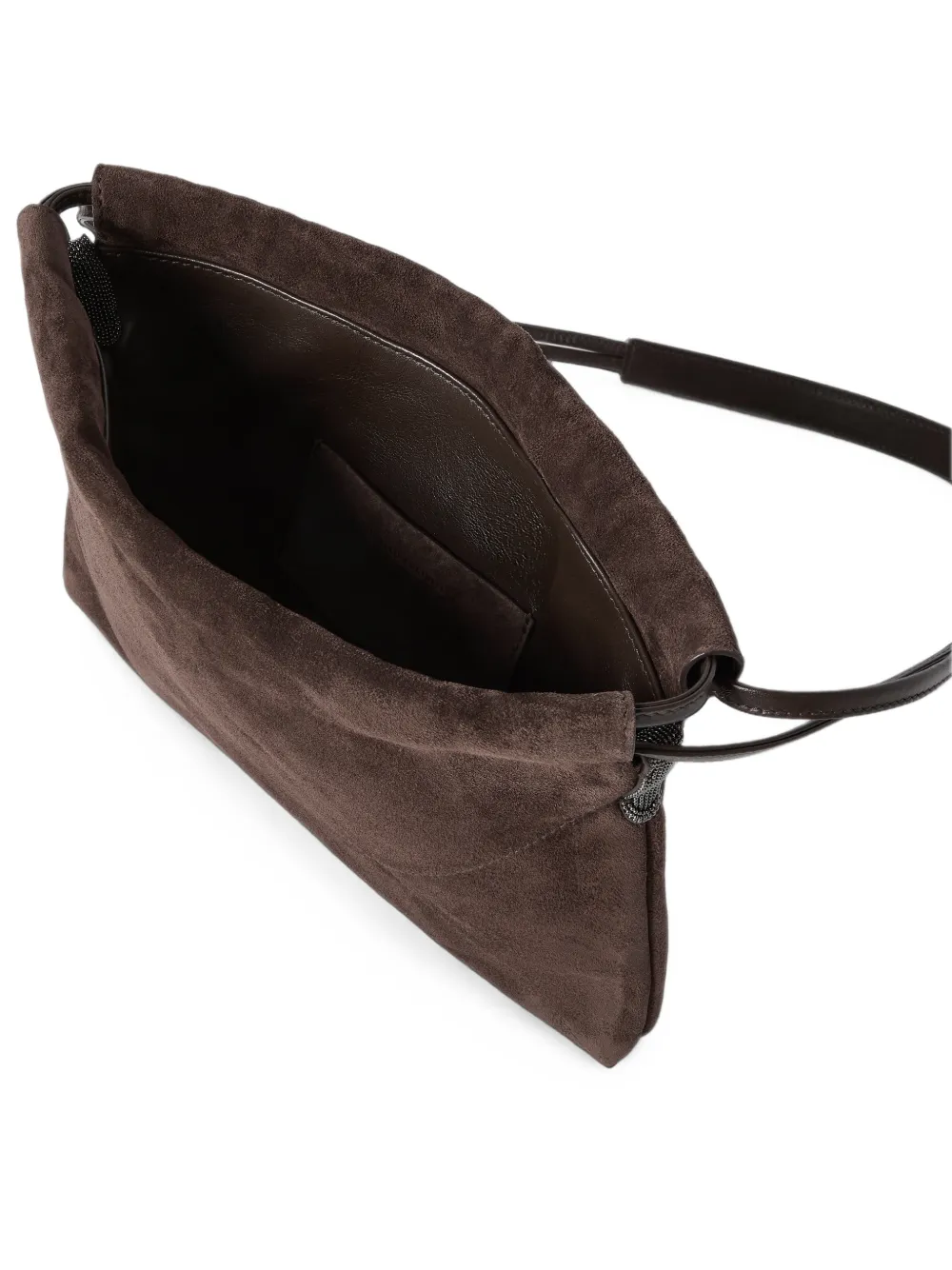 Brunello Cucinelli Monili verfraaide suède clutch Bruin