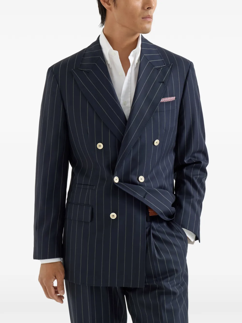 Brunello Cucinelli Blazer met dubbele rij knopen en krijtstreep Blauw