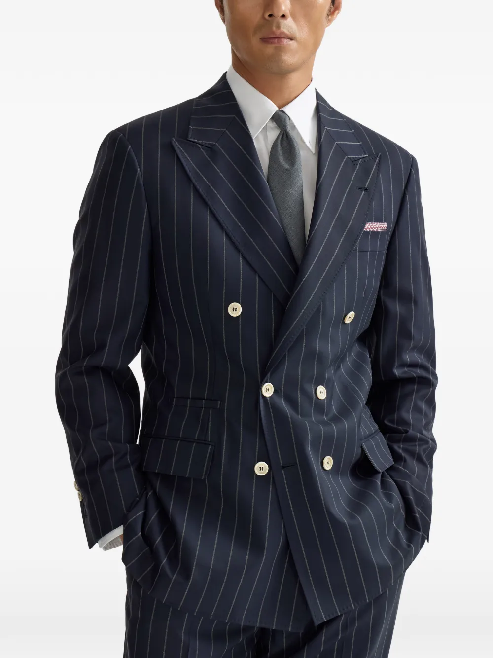 Brunello Cucinelli Blazer met dubbele rij knopen en krijtstreep Blauw
