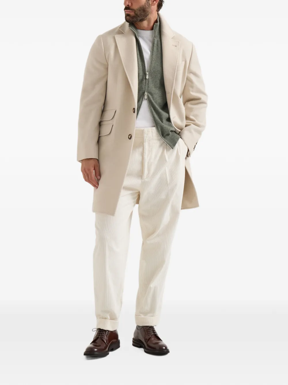 Brunello Cucinelli cashmere high-neck cardigan with zipper Groen