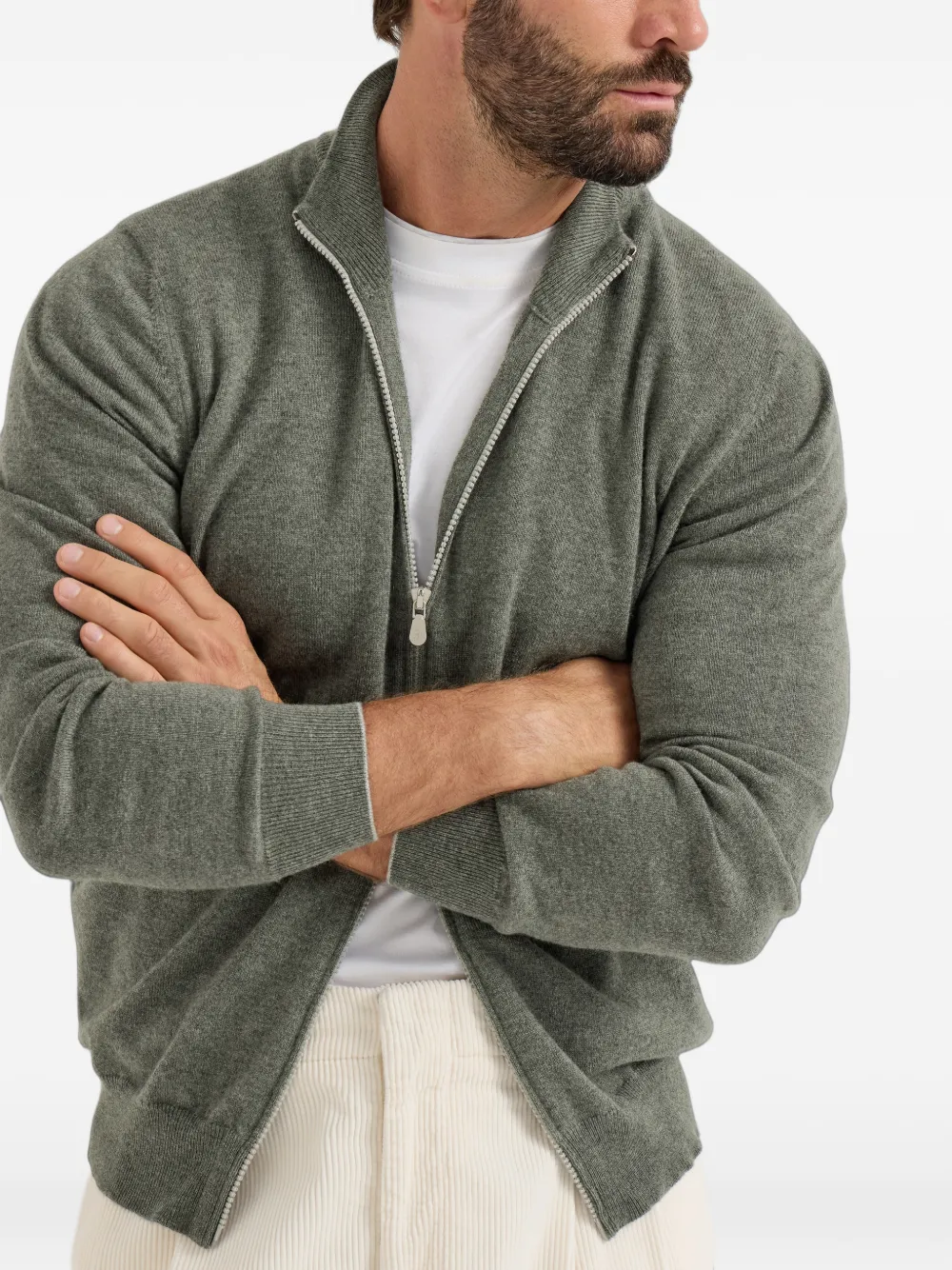 Brunello Cucinelli cashmere high-neck cardigan with zipper Groen