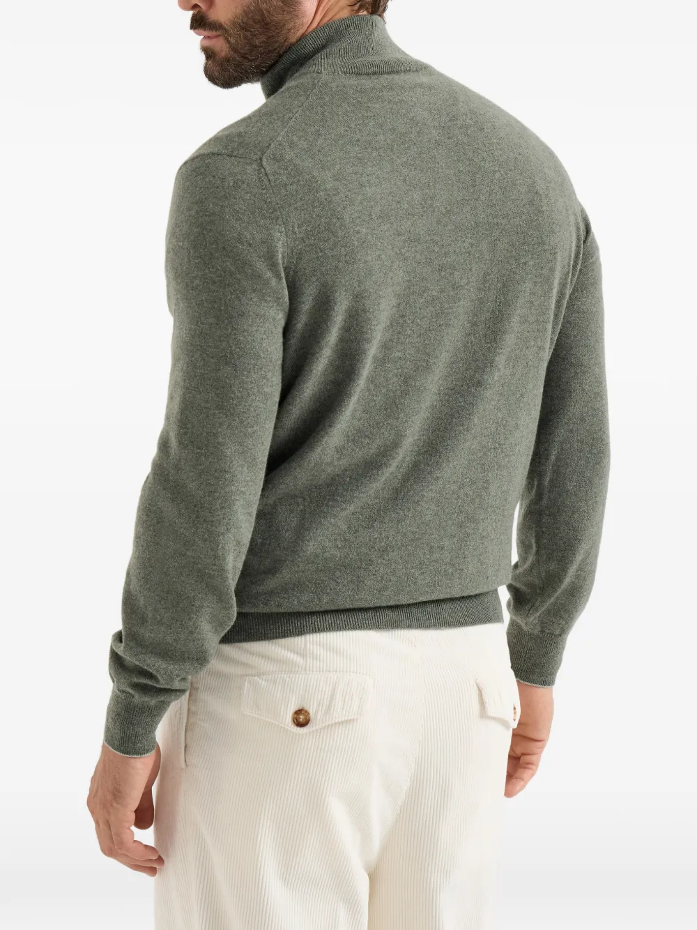 Brunello Cucinelli cashmere high-neck cardigan with zipper Groen