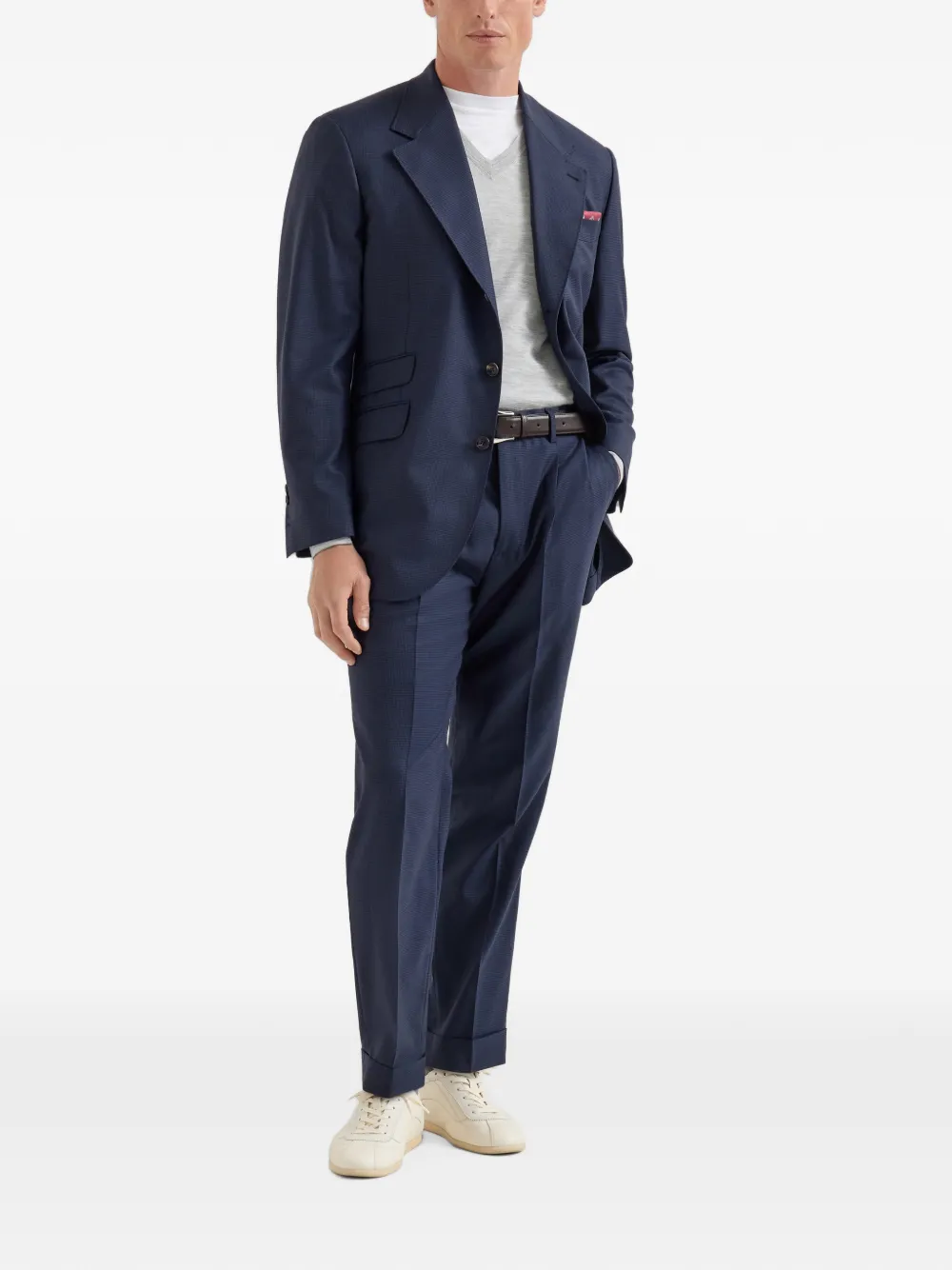 Brunello Cucinelli Plooibroek met pied-de-poule print Blauw