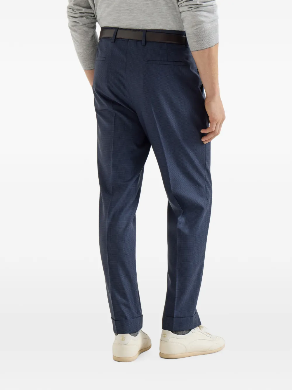 Brunello Cucinelli Plooibroek met pied-de-poule print Blauw