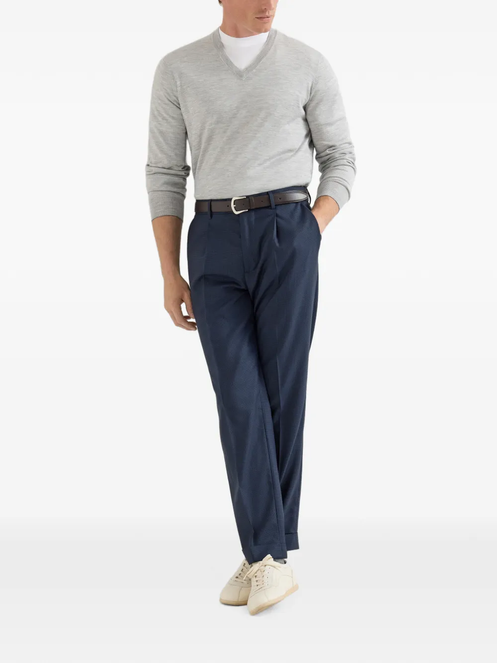 Brunello Cucinelli Plooibroek met pied-de-poule print Blauw