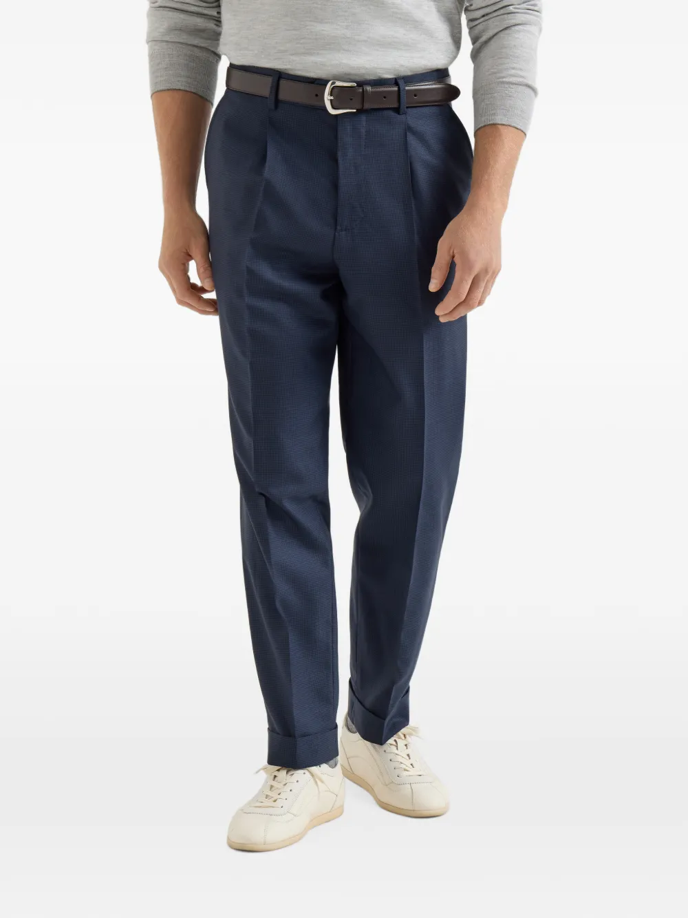 Brunello Cucinelli Plooibroek met pied-de-poule print Blauw