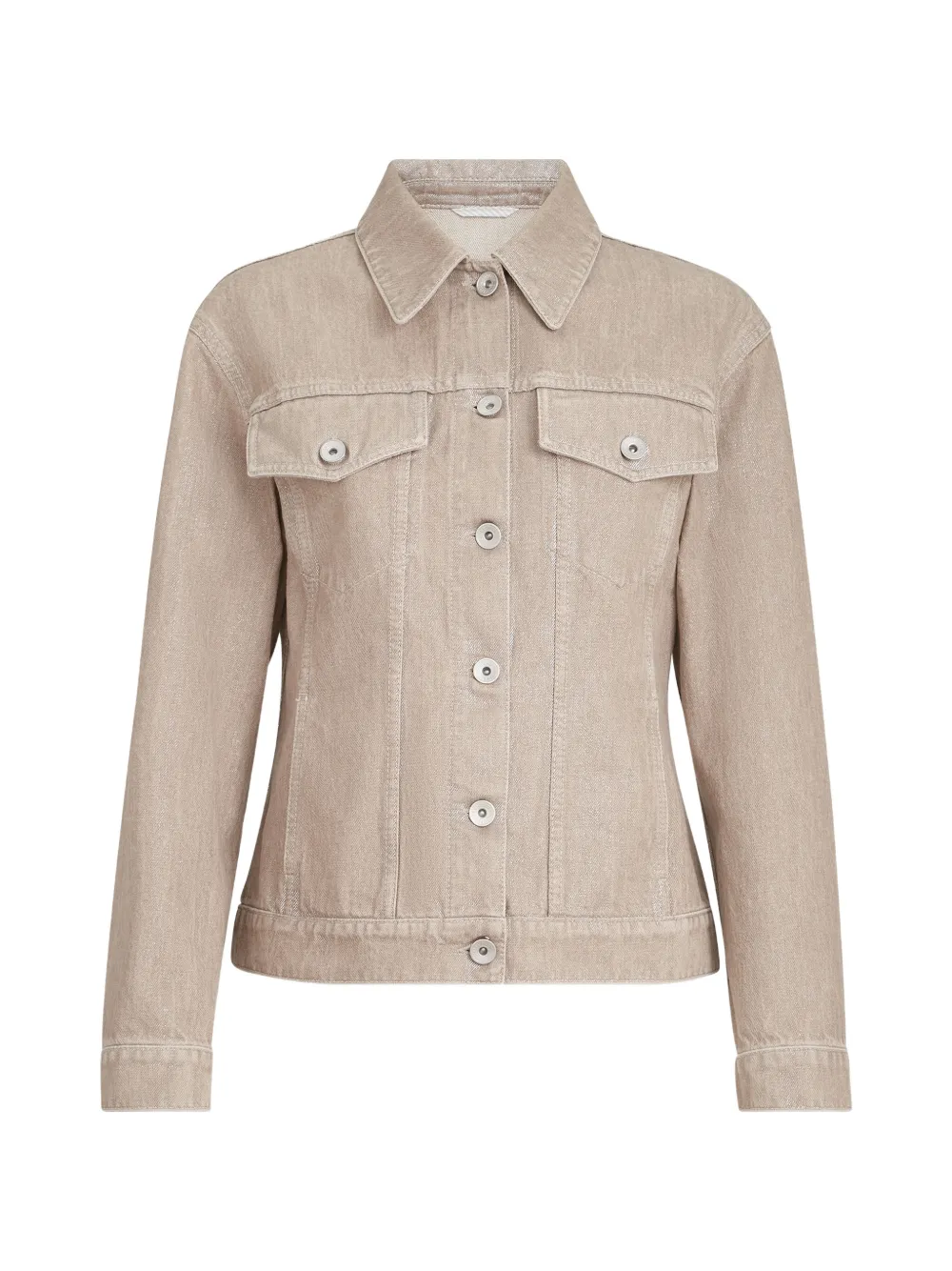 Brunello Cucinelli beige lamé denim four-pocket outerwear jacket with Monili - Toni neutri