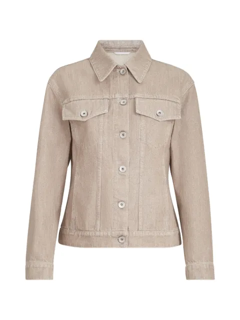 Brunello Cucinelli beige lamé denim four-pocket outerwear jacket with Monili
