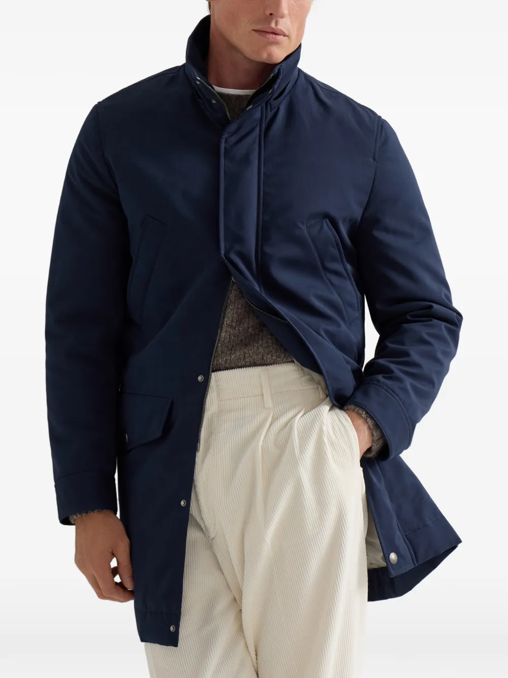 Brunello Cucinelli Waterbestendige microvezel parka met Thermore vulling en afneembare capuchon Blauw