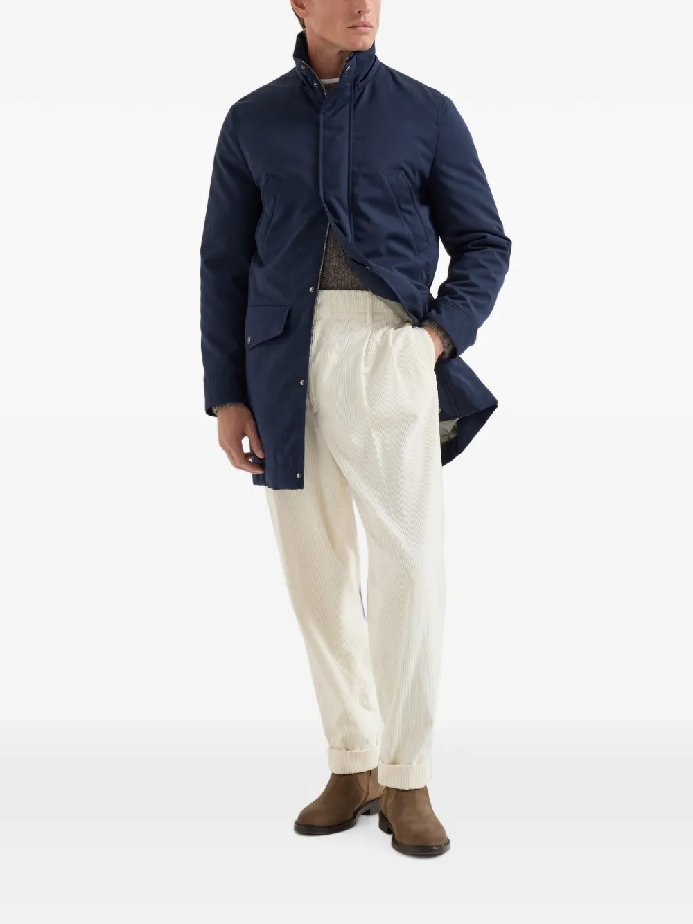 Brunello Cucinelli Waterbestendige microvezel parka met Thermore vulling en afneembare capuchon Blauw