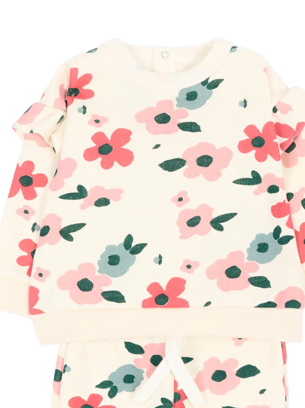 Petit Bateau Trainingspak met bloemenprint en ruches Beige