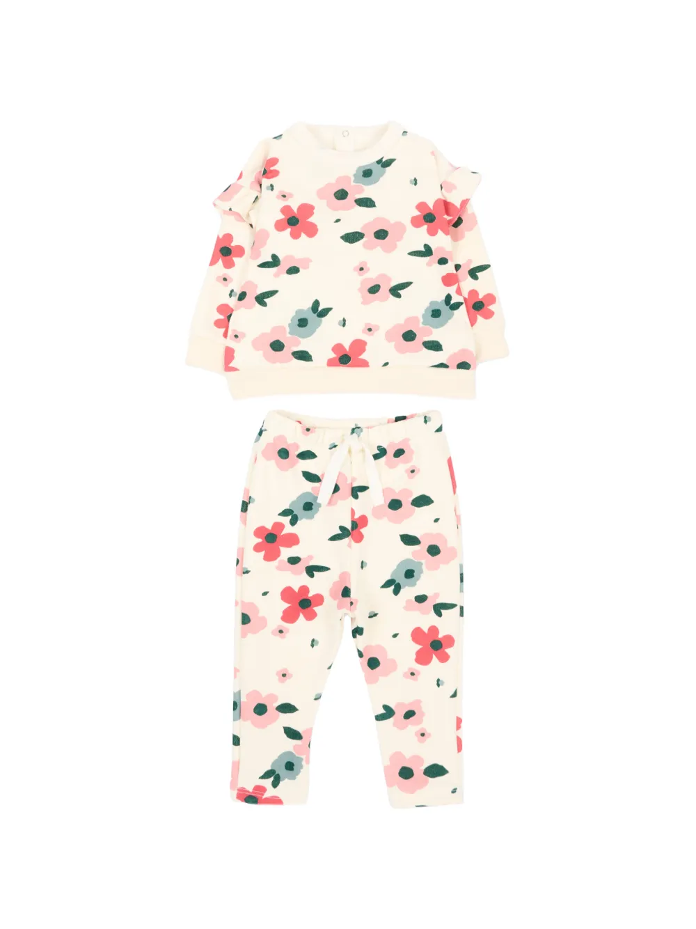 Petit Bateau Trainingspak met bloemenprint en ruches Beige
