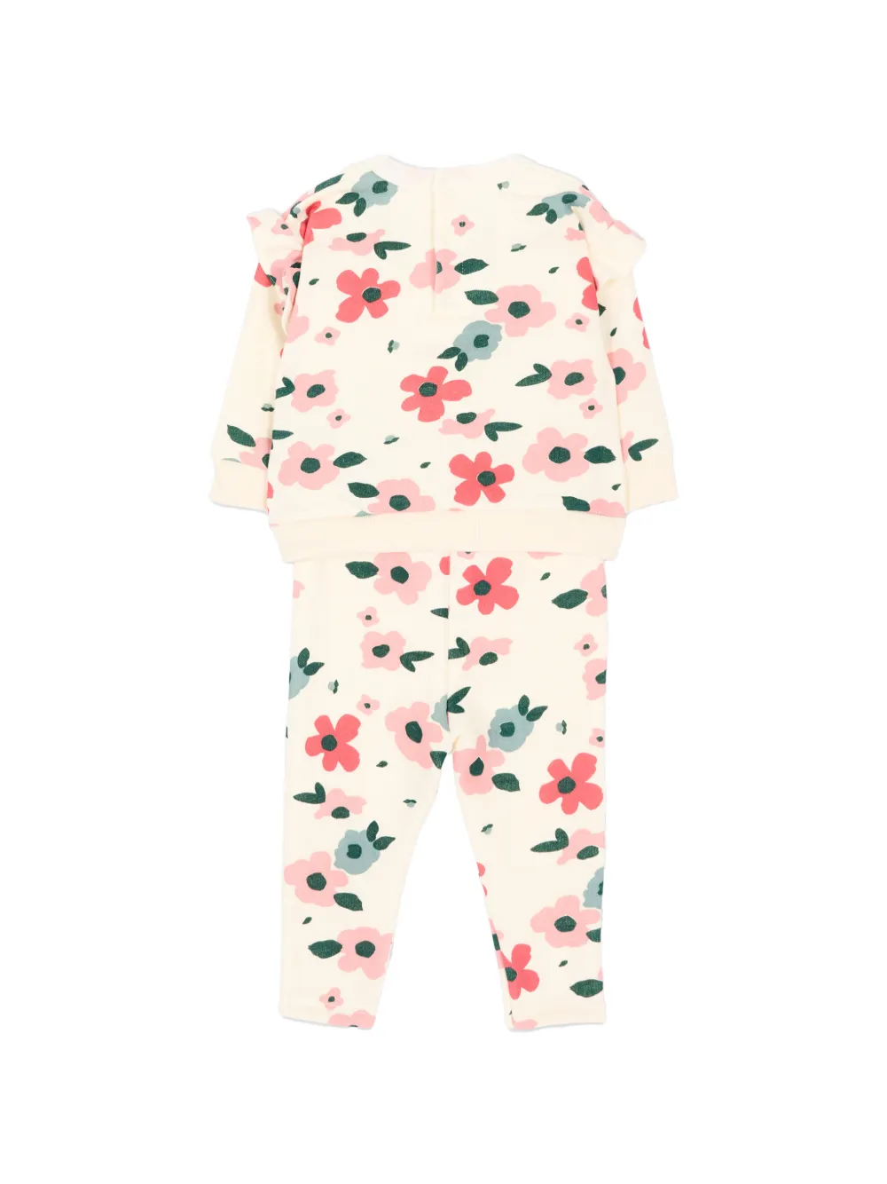 Petit Bateau Trainingspak met bloemenprint en ruches Beige