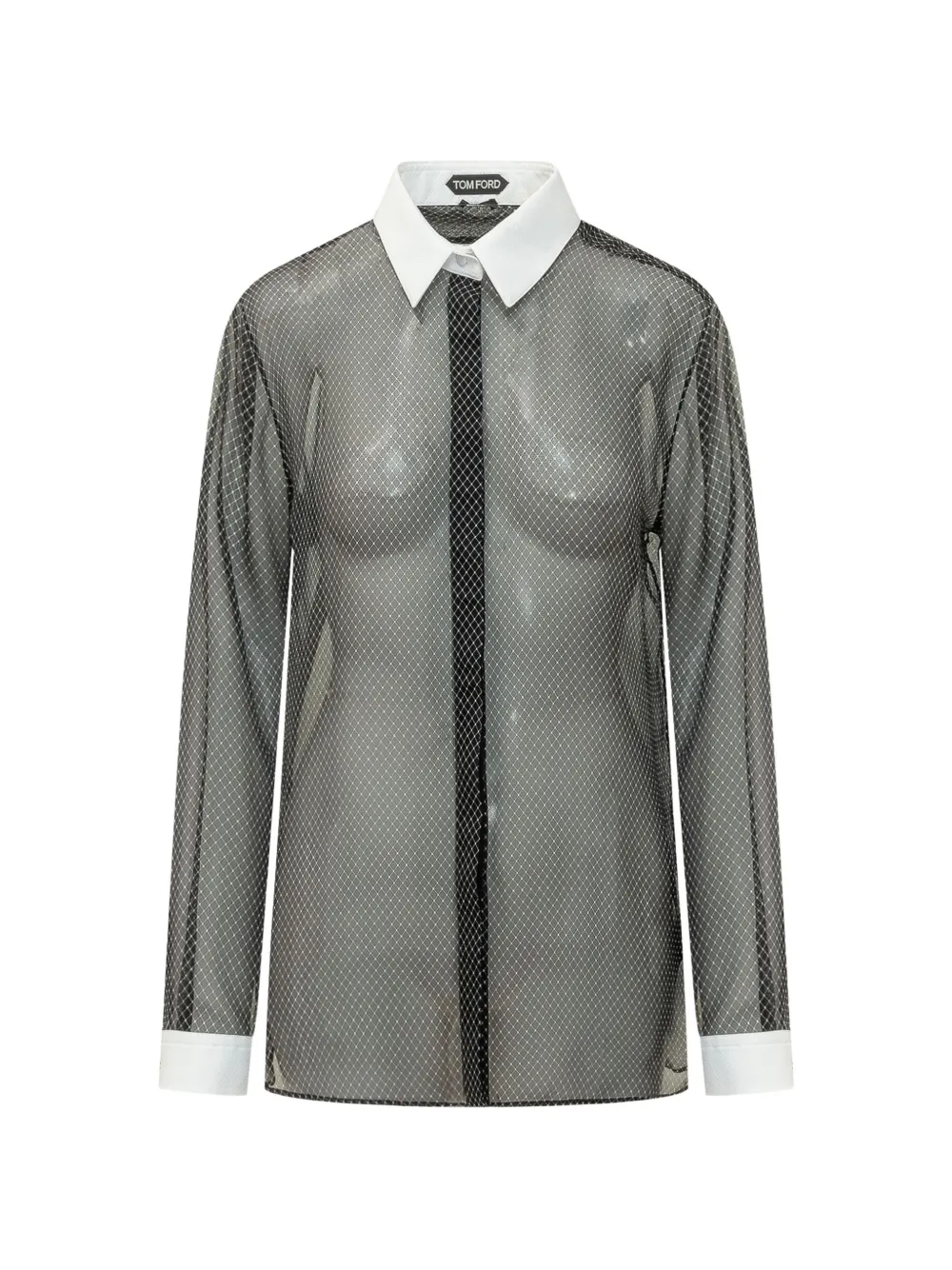 TOM FORD printed losange silk chiffon shirt Zwart