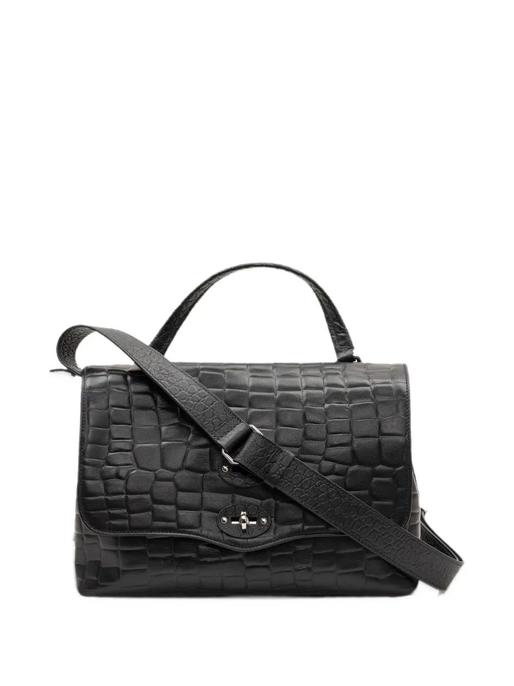 Zanellato small Postina crocodile-effect shoulder bag Zwart