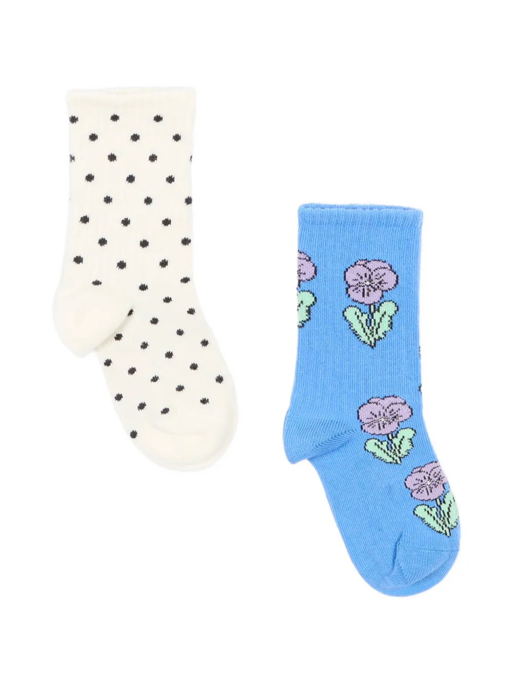 Mini Rodini polka-dot floral-print socks (set of two) - Bianco