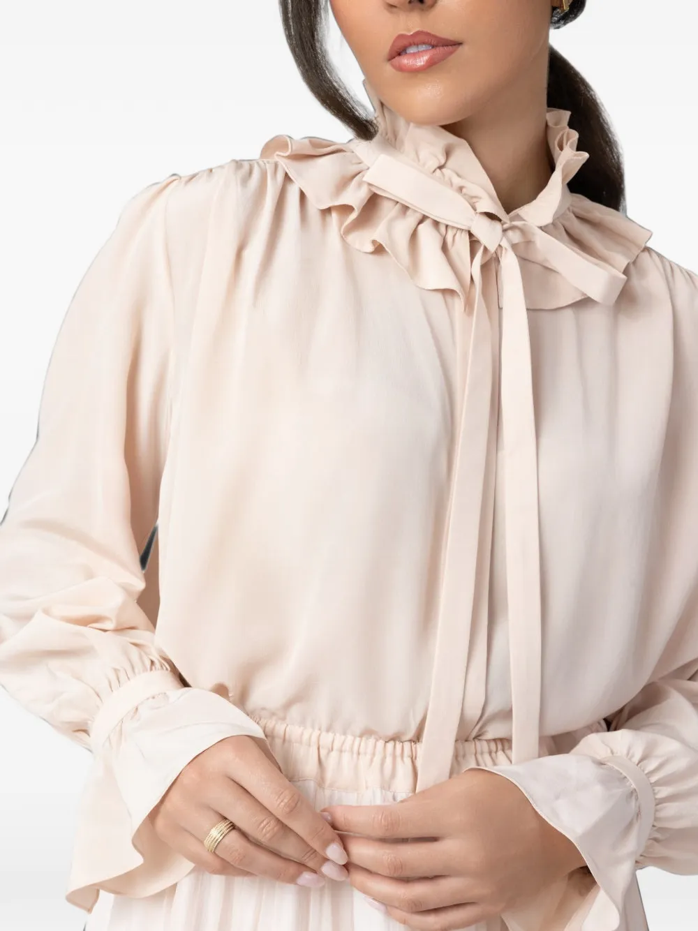 Chloé Blouse van zijdecrêpe met ruches Beige