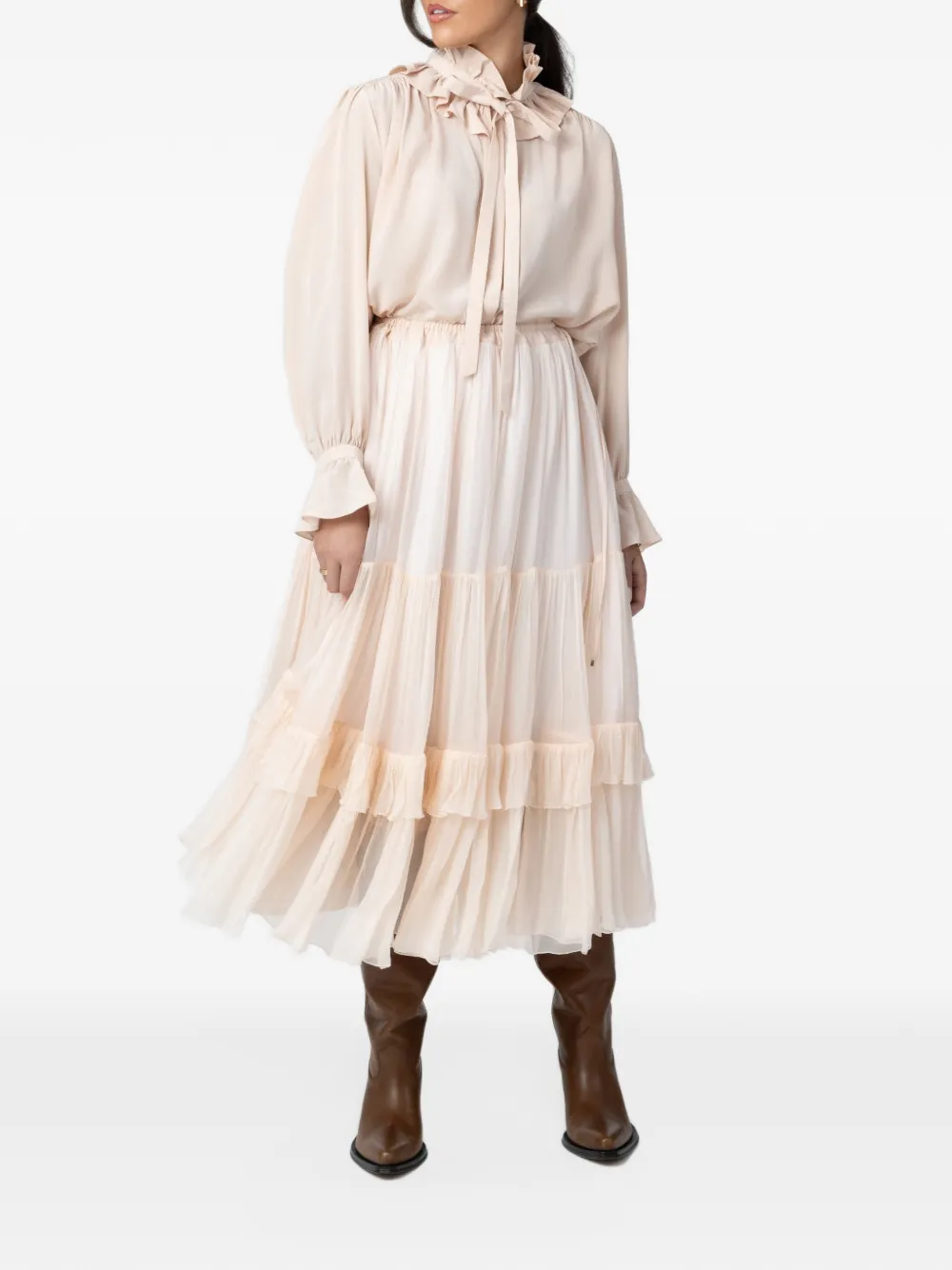 Chloé Blouse van zijdecrêpe met ruches Beige
