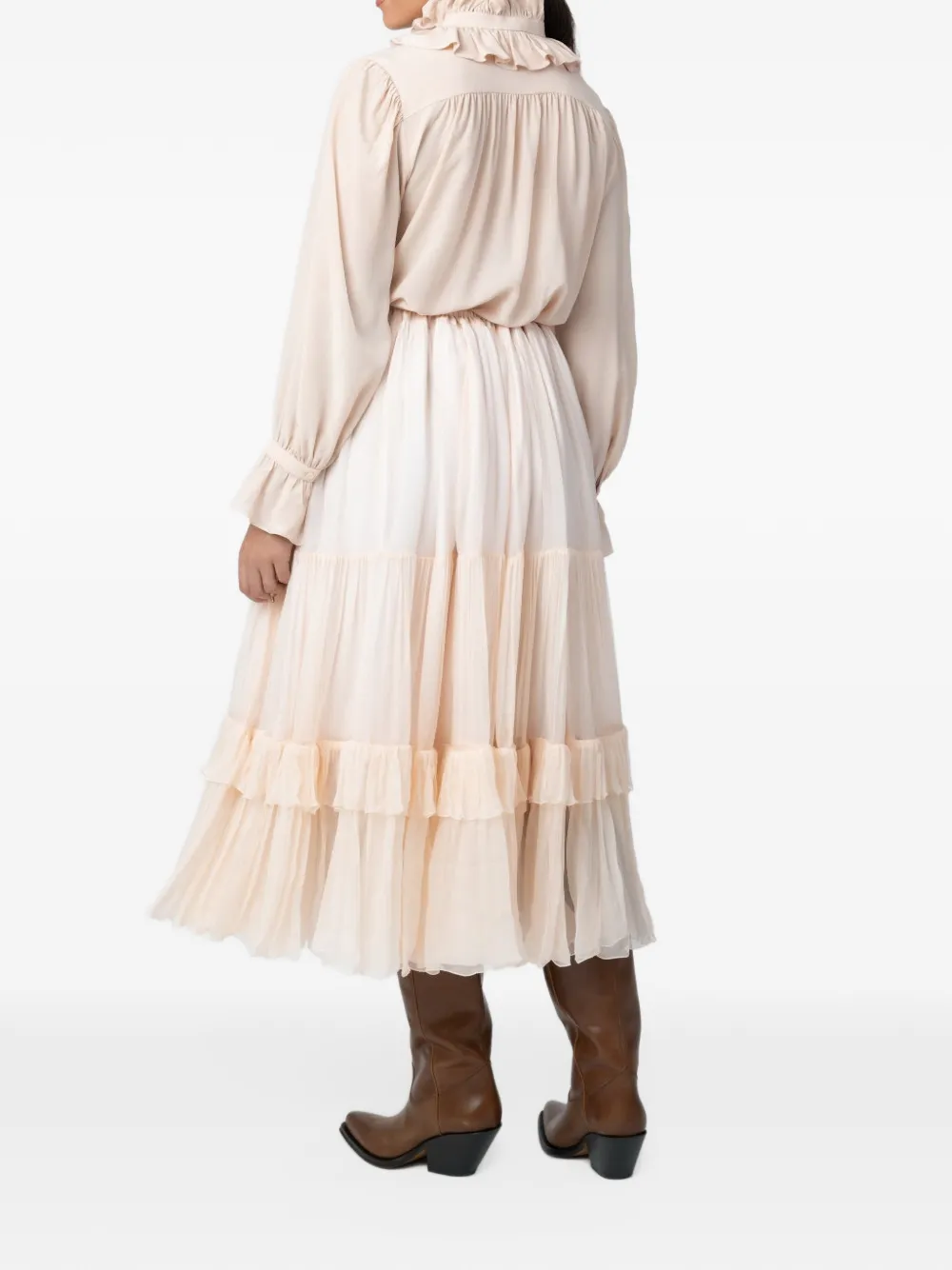 Chloé Blouse van zijdecrêpe met ruches Beige