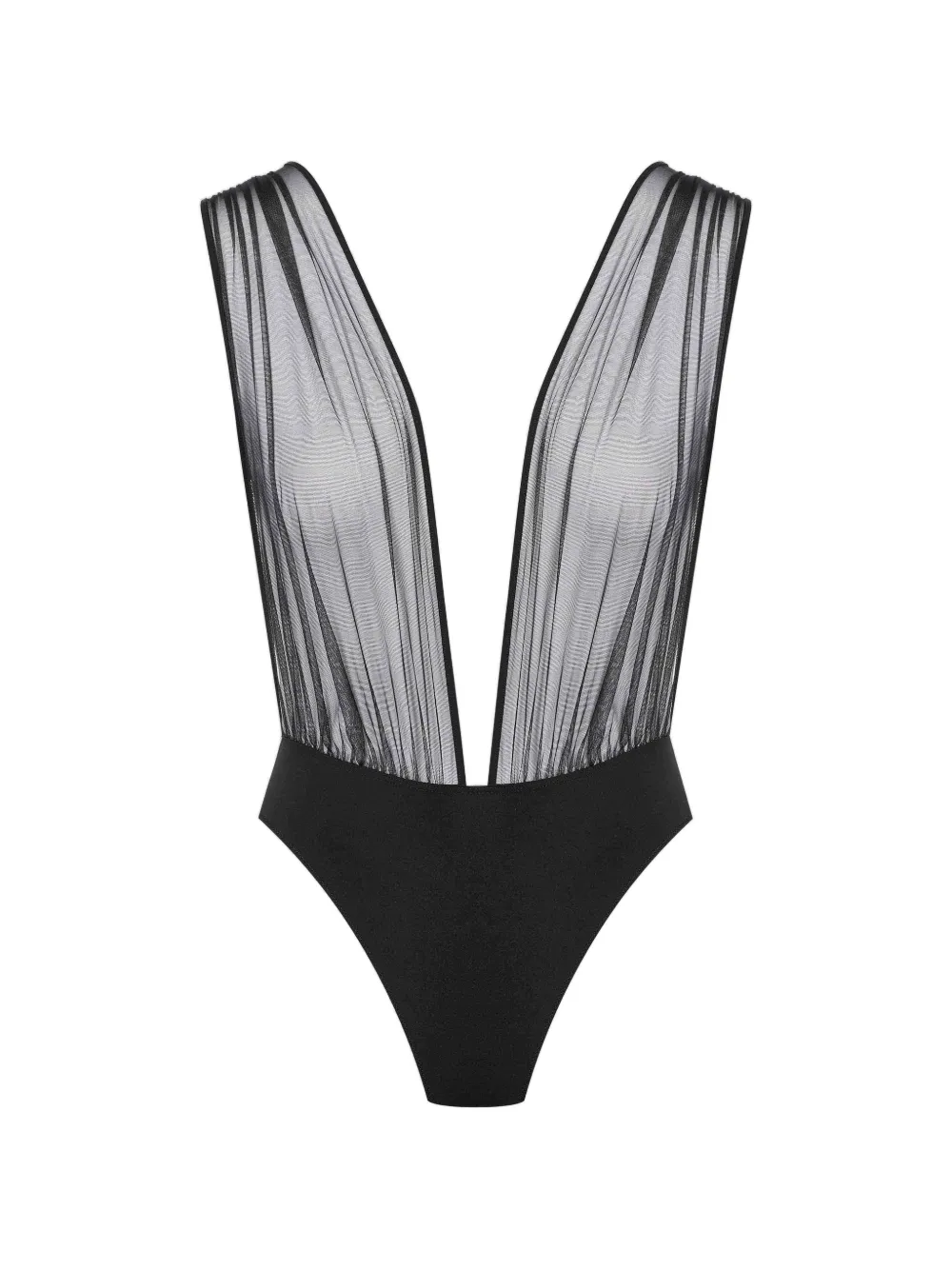 SCANDALE Nuit Fauve pleated tulle bodysuit