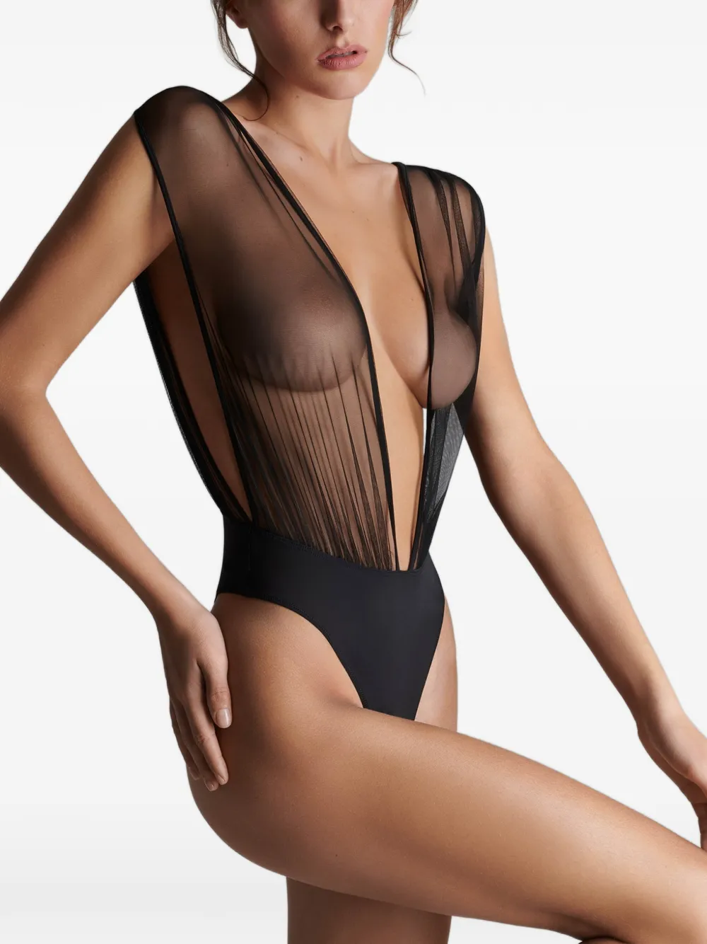 SCANDALE Nuit Fauve tulen body met plooien Zwart