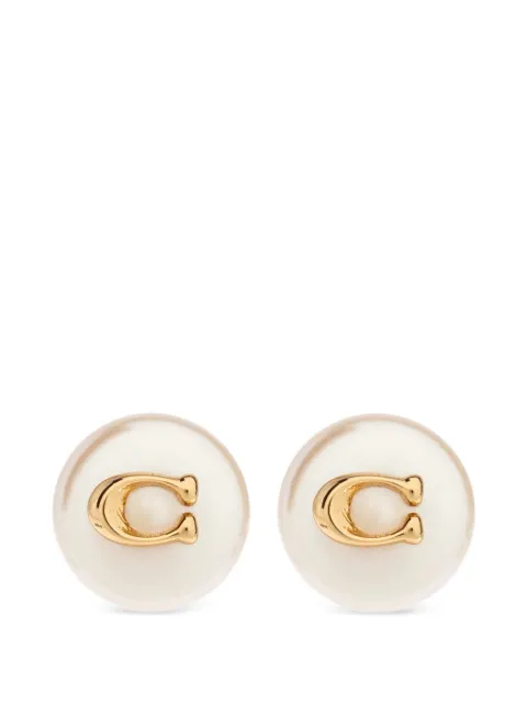 Coach logo-plaque pearl earrings