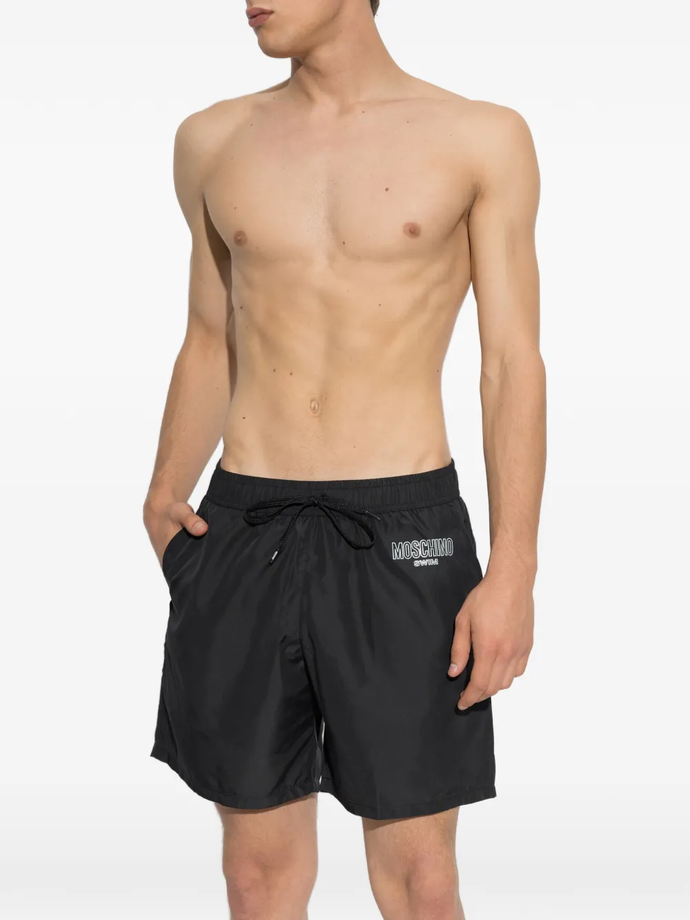 Moschino logo-print drawstring swim shorts Zwart