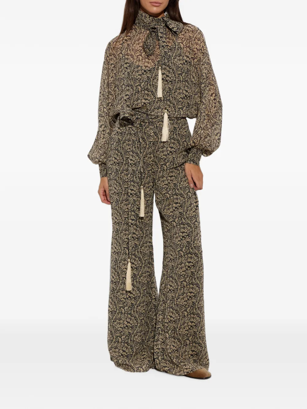ZIMMERMANN Broek met kwastjes en bloemenprint Grijs