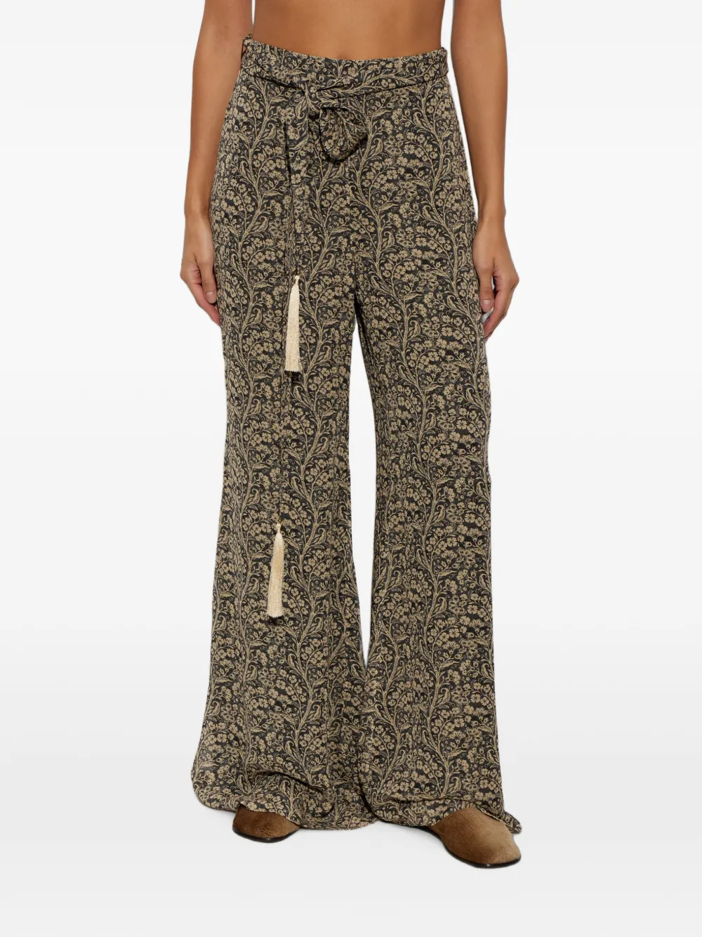 ZIMMERMANN Broek met kwastjes en bloemenprint Grijs