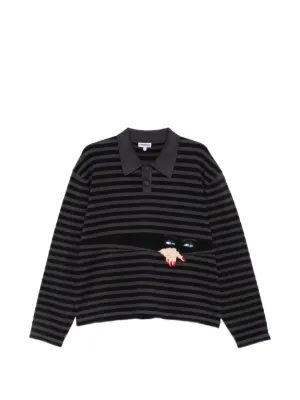 Martine Rose Striped Zip Polo Shirt | Black | FARFETCH