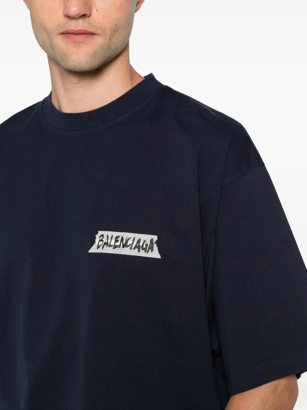 Balenciaga Katoenen T-shirt met logoprint Blauw