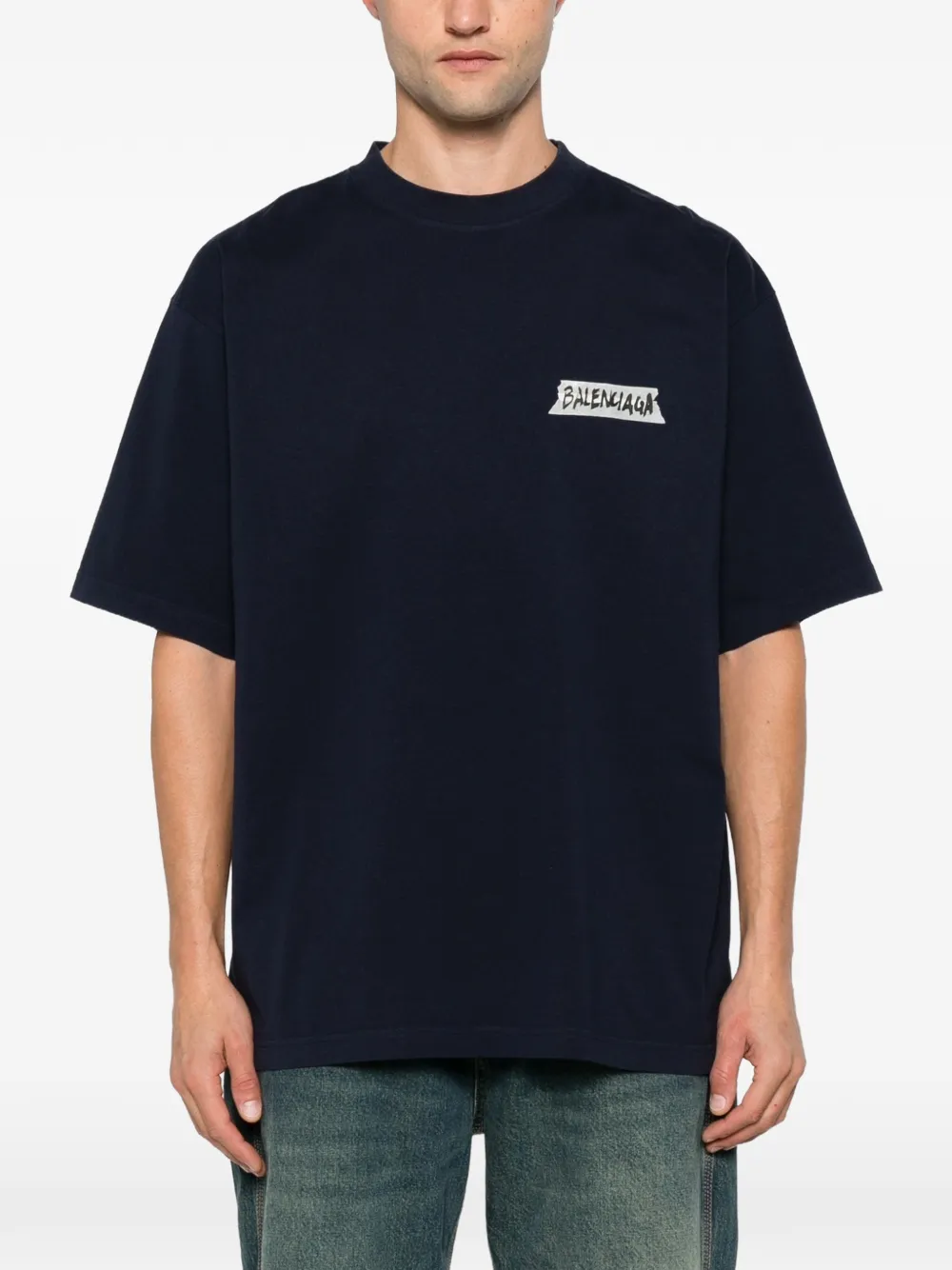 Balenciaga Katoenen T-shirt met logoprint Blauw