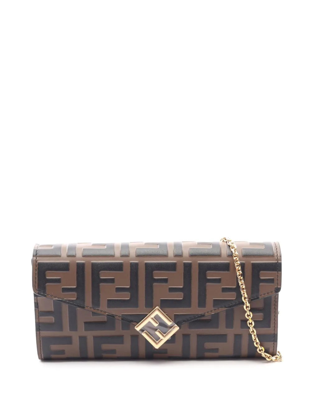 Fendi Pre-Owned 2010-2026 Zucca Calfskin Continental Envelope Wallet On Chain crossbody bag - Marrone