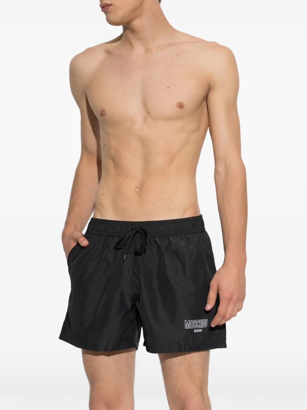 Moschino logo-print drawstring swim shorts Zwart