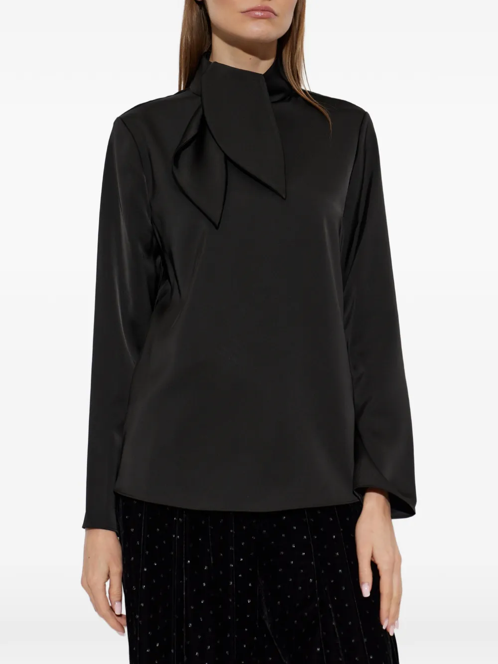 Emporio Armani satin pussy-bow top Zwart