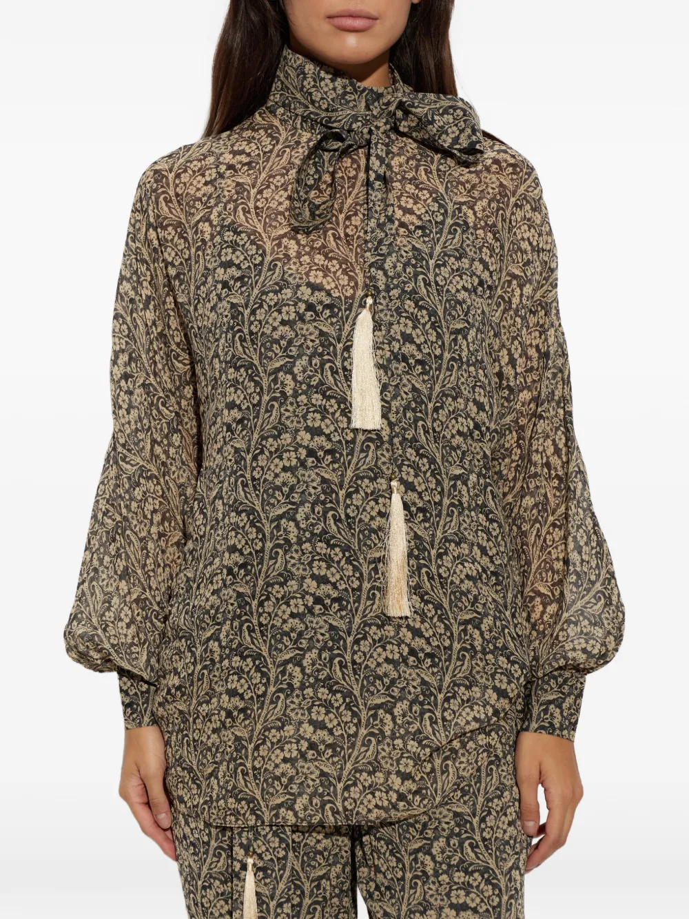 ZIMMERMANN Top met bloemenprint en gestrikte hals Zwart