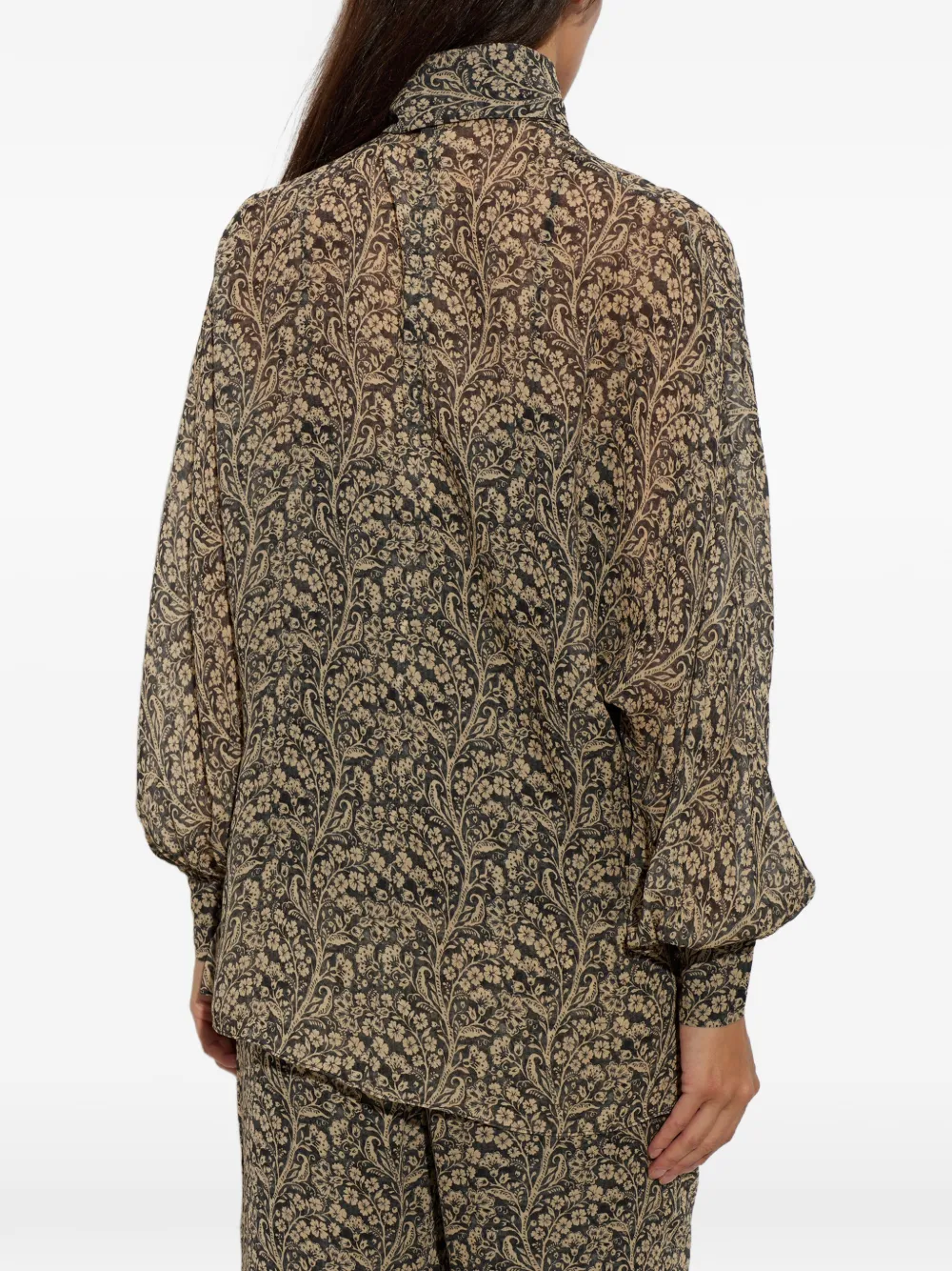 ZIMMERMANN Top met bloemenprint en gestrikte hals Zwart